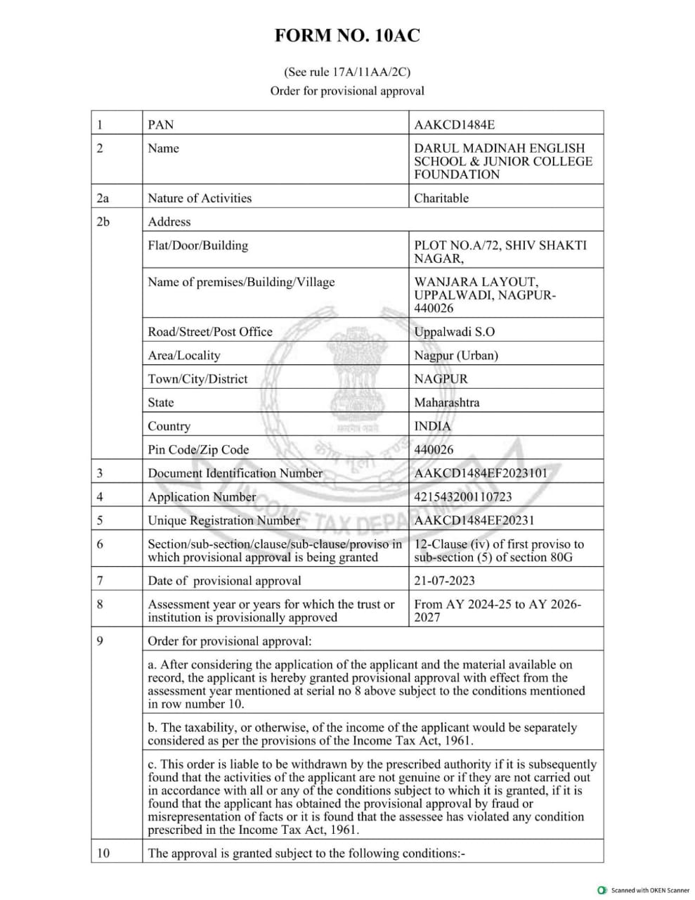 INCOME TAX 80 G   ,PAGE -1 
